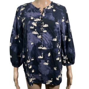 Anthropologie Maeve Flannel Tunic Top Shirt Bethesda Swan Print Women’s Size Med
